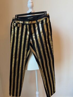 Michael Kors Black & Gold Sequin Striped Pants